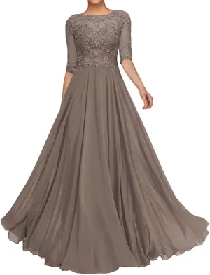 Mother of The Bride Dresses for Women - Lace Long A-Line Mother of The Groom Dresses for Wedding Half Sleeve