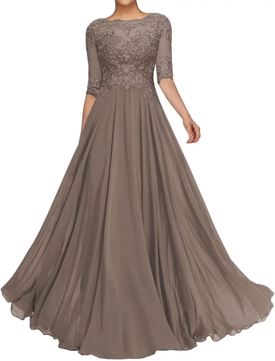 Mother of The Bride Dresses for Women - Lace Long A-Line Mother of The Groom Dresses for Wedding Half Sleeve