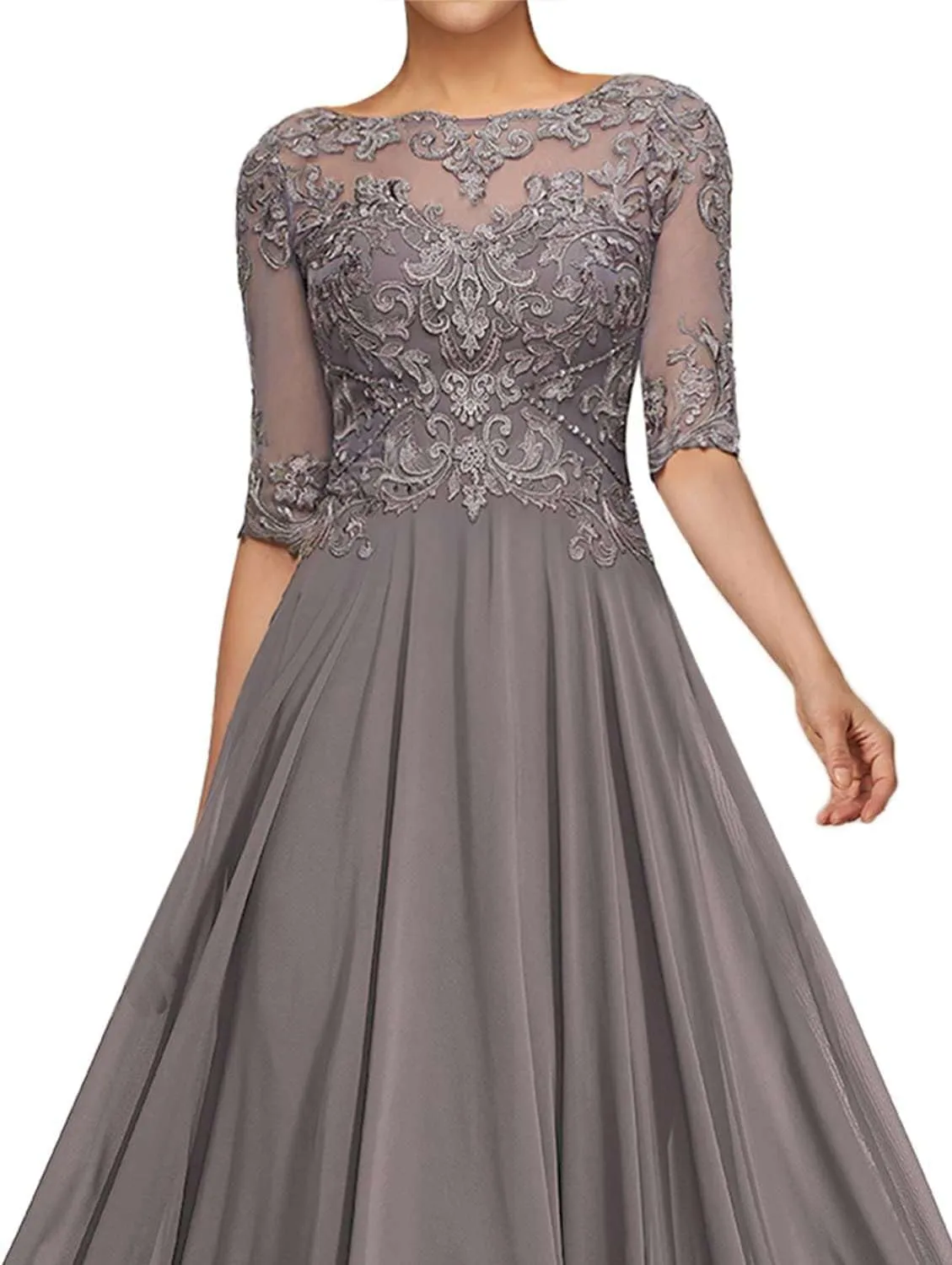 Mother of The Bride Dresses for Women - Lace Long A-Line Mother of The Groom Dresses for Wedding Half Sleeve