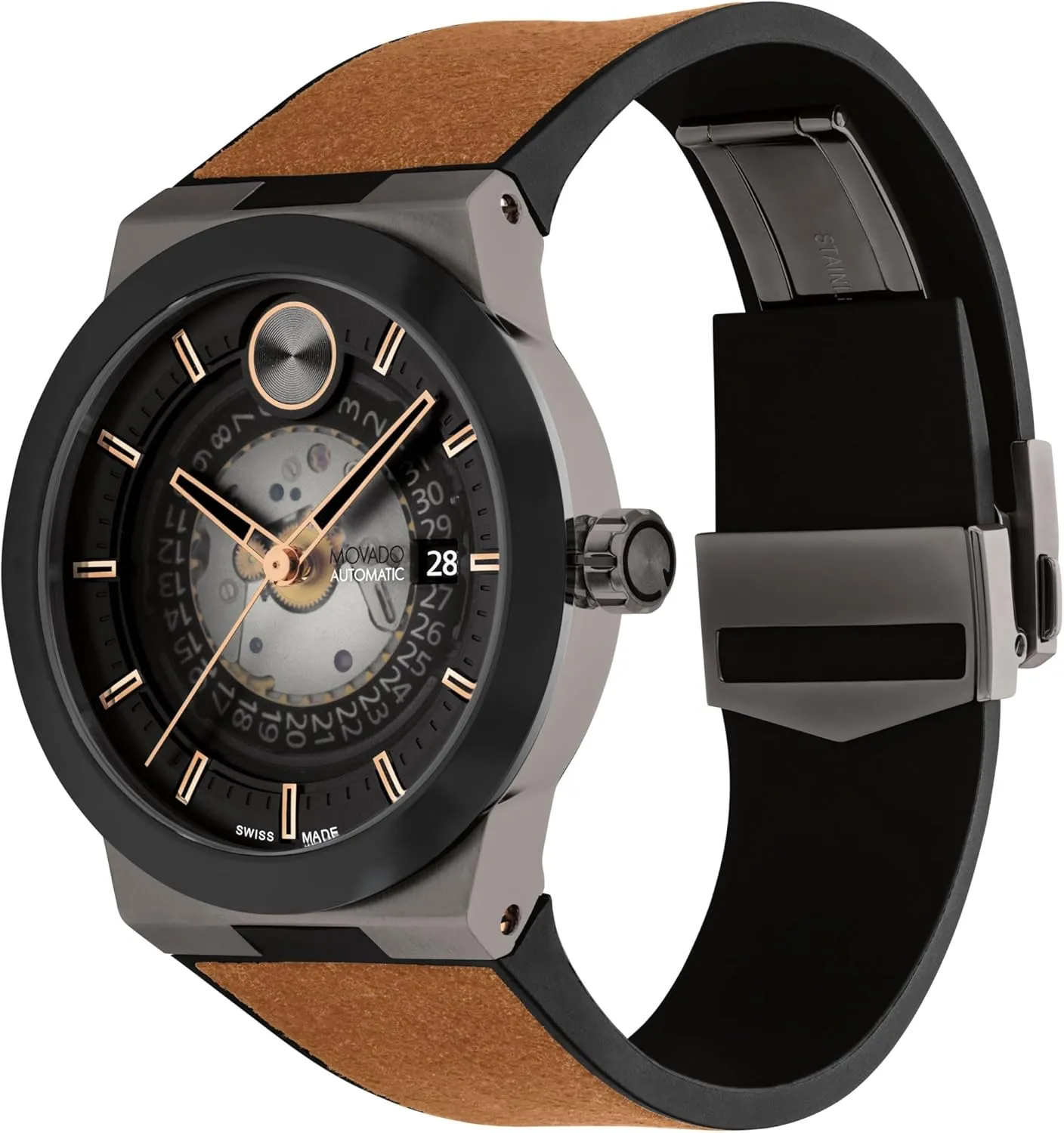 Movado Bold Fusion Men's Luxury Automatic Watch - Swiss Self-Winding Movement, Fabric Rubber Strap, Water Resistance 50 Meters (5ATM) - Classic Timepiece - Gift for Him - 43.5mm