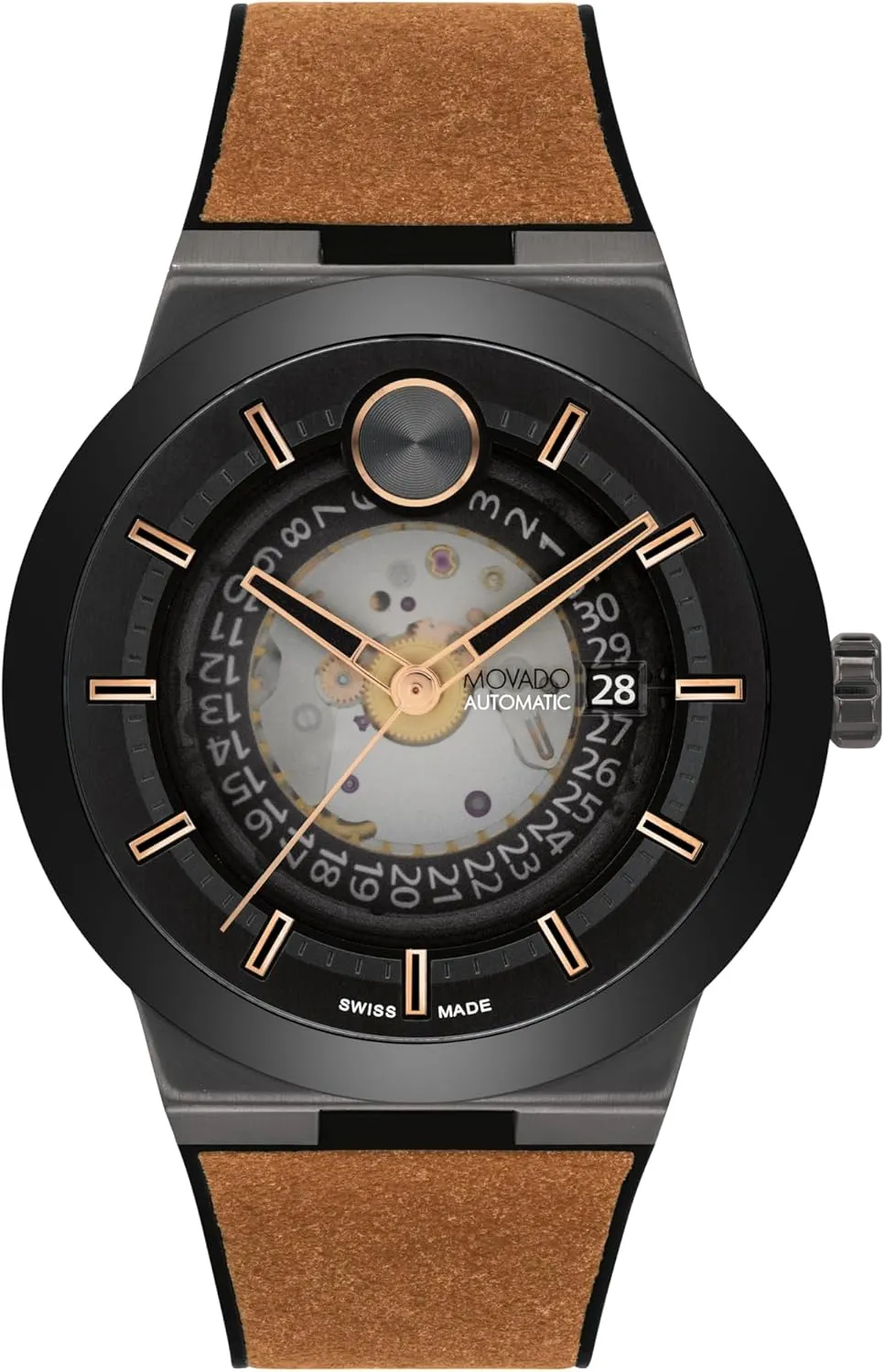 Movado Bold Fusion Men's Luxury Automatic Watch - Swiss Self-Winding Movement, Fabric Rubber Strap, Water Resistance 50 Meters (5ATM) - Classic Timepiece - Gift for Him - 43.5mm