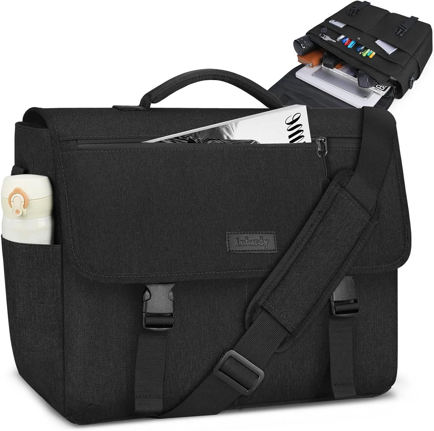 NEWHEY Messenger Bag Laptop Briefcases for Men 15.6 Inch Laptop Bag Water-resistant Computer Bag Lightweight Shoulder Handbag Satchel Bags for Work Business Travel College,Black