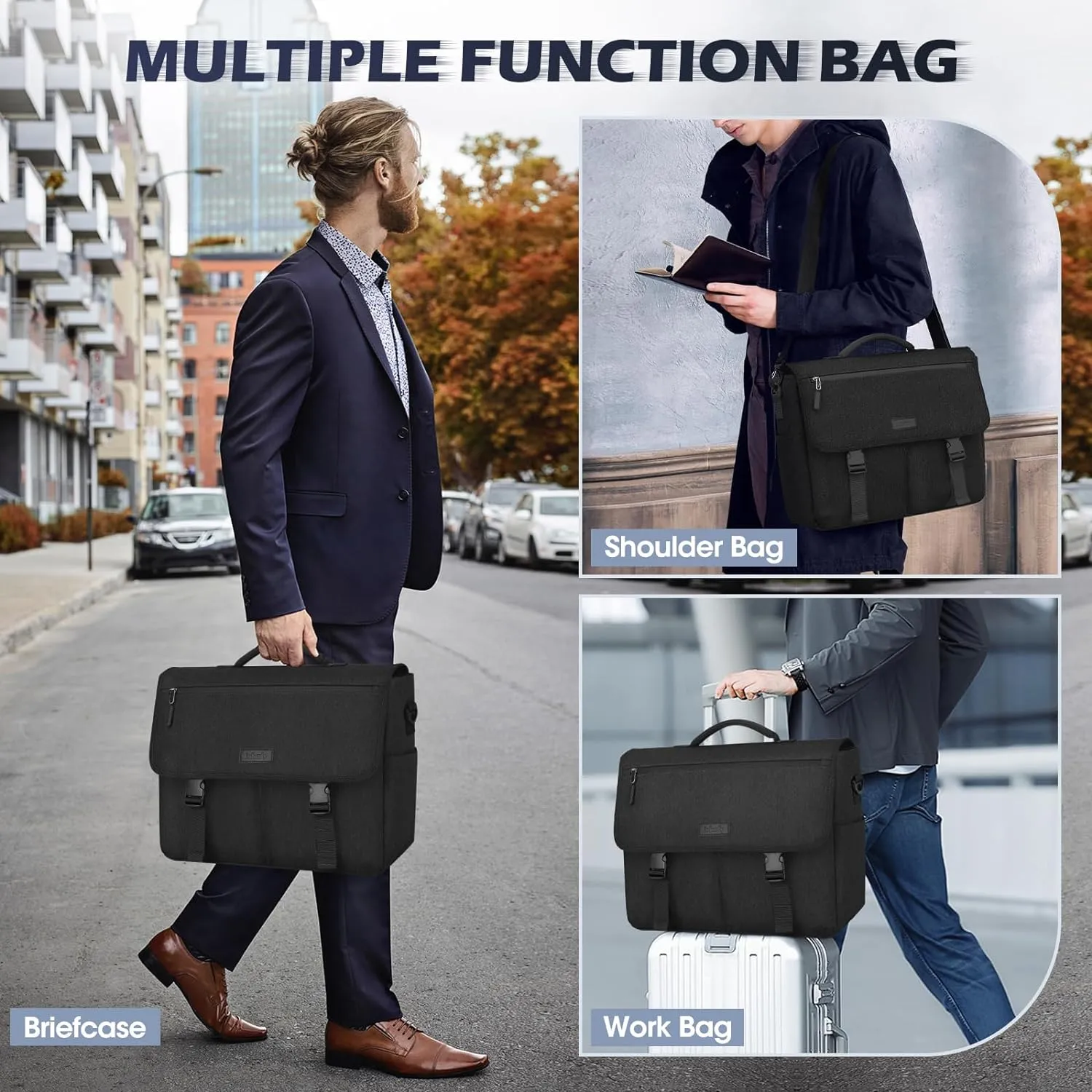 NEWHEY Messenger Bag Laptop Briefcases for Men 15.6 Inch Laptop Bag Water-resistant Computer Bag Lightweight Shoulder Handbag Satchel Bags for Work Business Travel College,Black