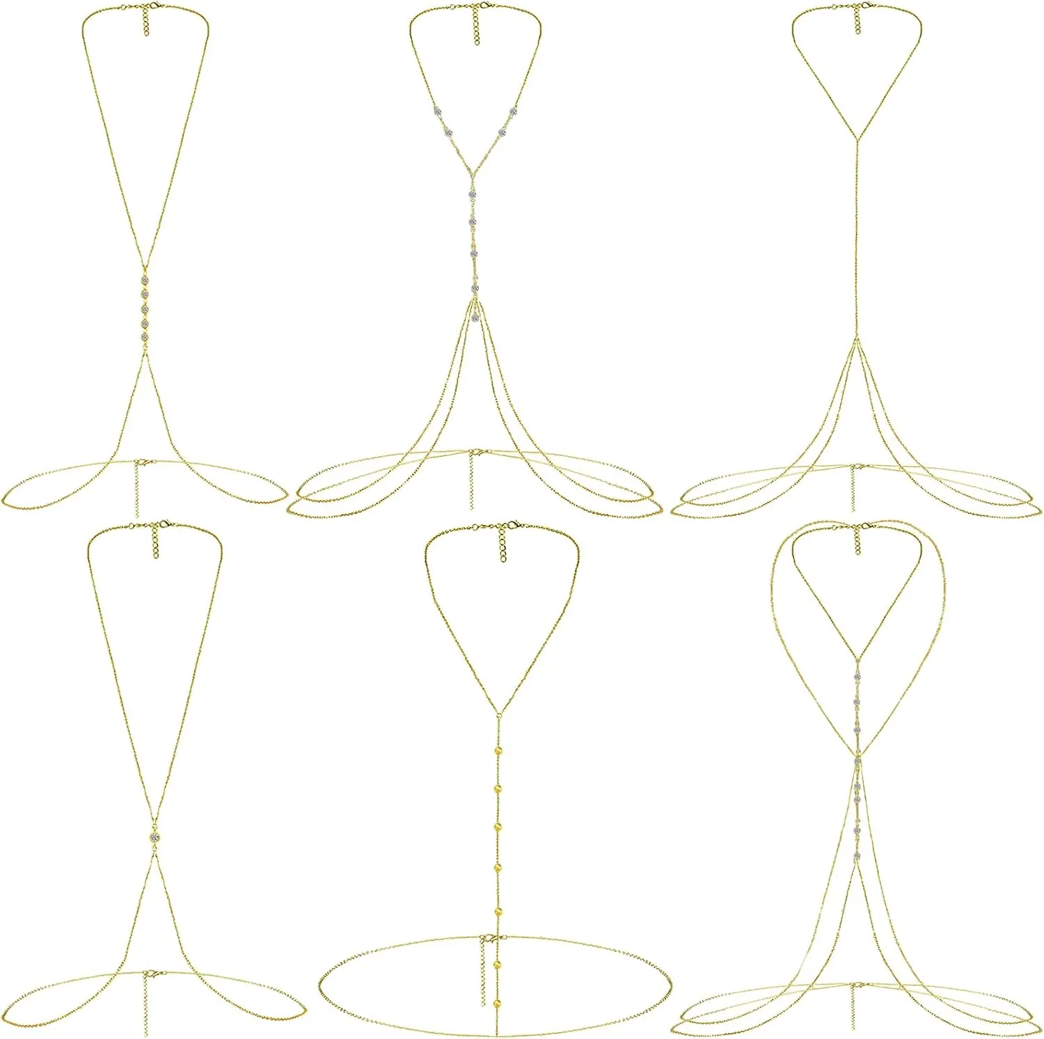 NEWITIN 6 Pieces Gold Sexy Body Chains for Women Summer Beach Belly Waist Chains Layered Rhinestone Body Jewelry for Women