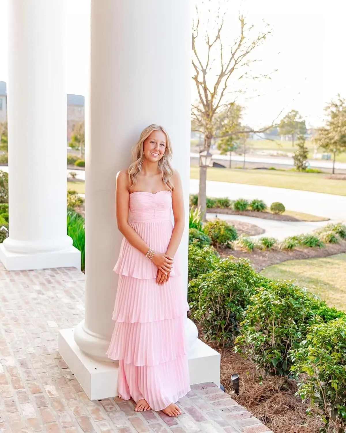 Nicktane Strapless Prom Dresses Tiered Bridesmaid Dresses Ruffle Long Formal Evening Gowns