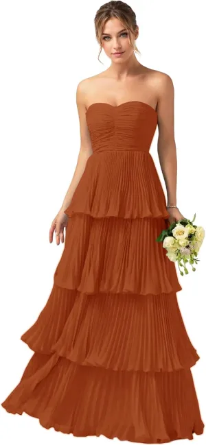 Nicktane Strapless Prom Dresses Tiered Bridesmaid Dresses Ruffle Long Formal Evening Gowns