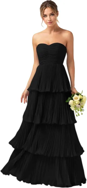 Nicktane Strapless Prom Dresses Tiered Bridesmaid Dresses Ruffle Long Formal Evening Gowns