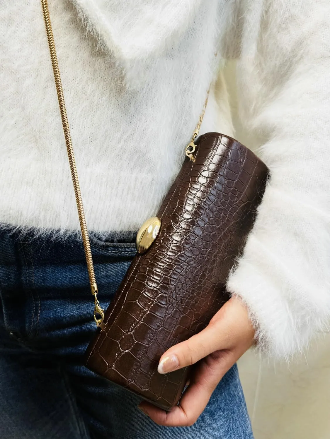Niction Trendy PU Leather Evening Clutch Purses Women Shoulder Crossbody Handbag Underarm Crocodile Wallet Parties Wedding