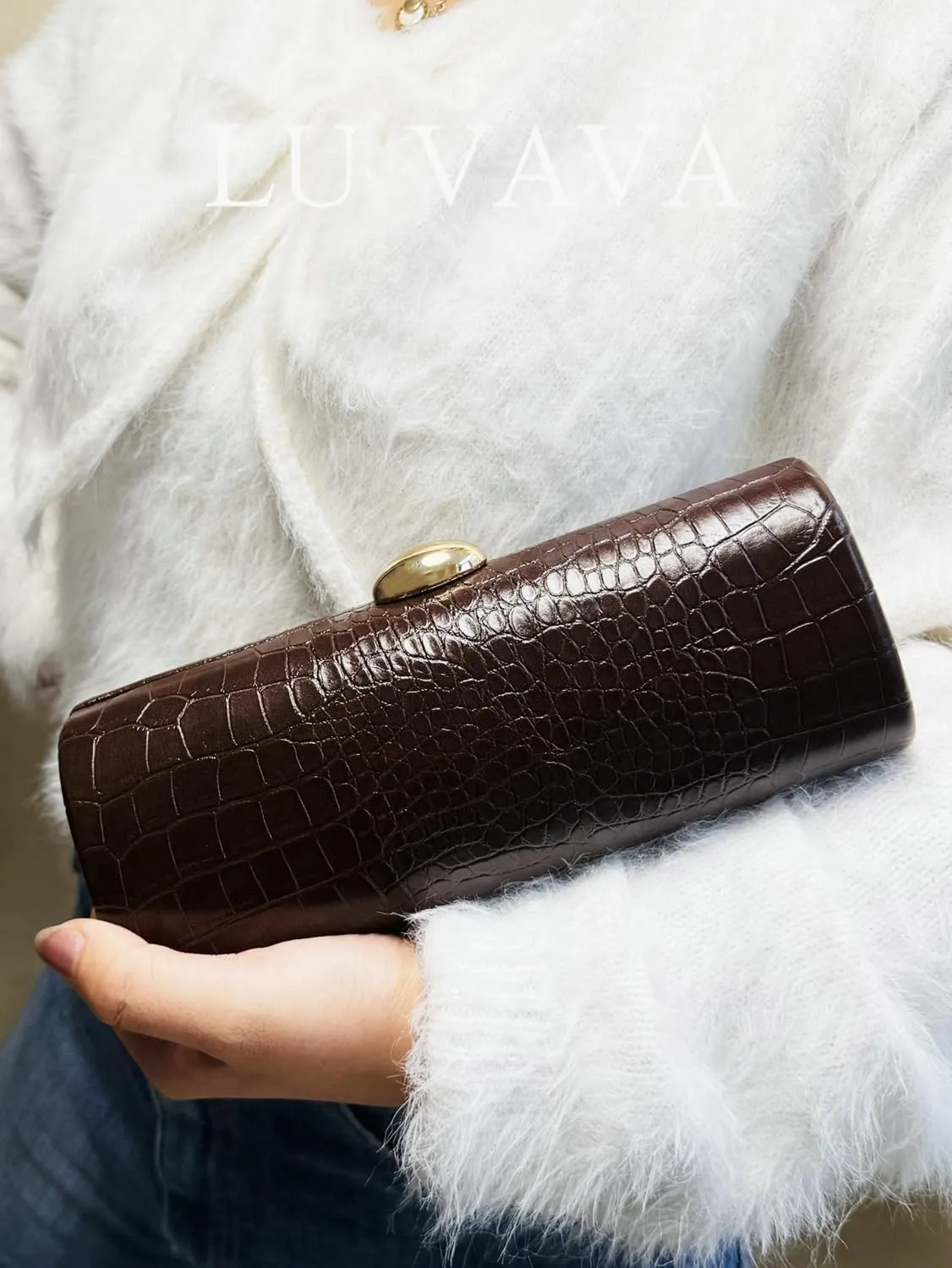 Niction Trendy PU Leather Evening Clutch Purses Women Shoulder Crossbody Handbag Underarm Crocodile Wallet Parties Wedding