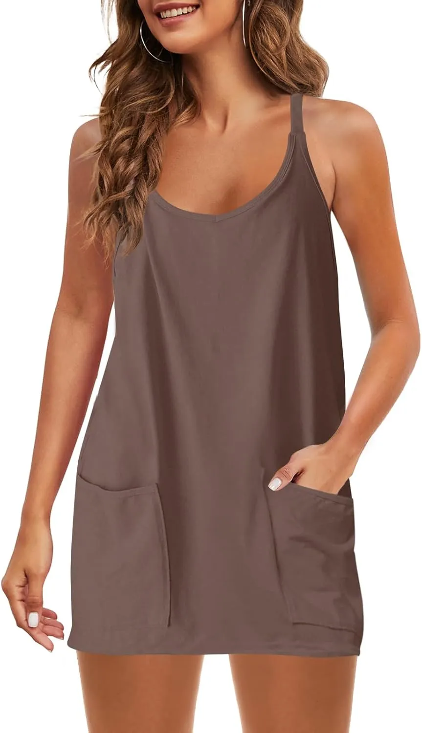 Nirovien Womens Tennis Dress Workout Mini Dress with Shorts Sleeveless Spaghetti Straps Golf Athletic Dresses