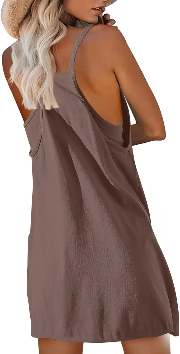 Nirovien Womens Tennis Dress Workout Mini Dress with Shorts Sleeveless Spaghetti Straps Golf Athletic Dresses