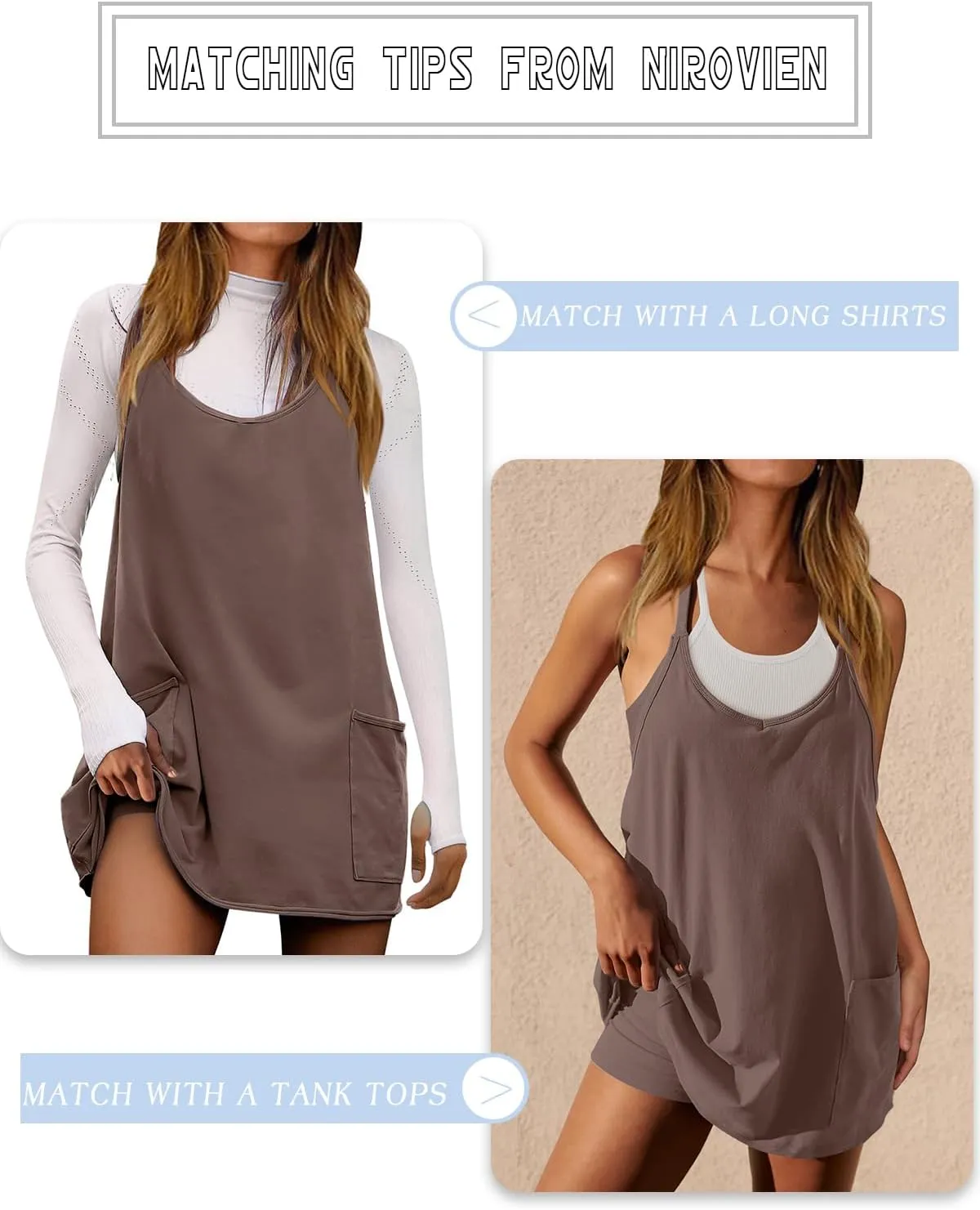 Nirovien Womens Tennis Dress Workout Mini Dress with Shorts Sleeveless Spaghetti Straps Golf Athletic Dresses