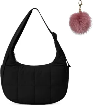 Nylon Half Moon Crossbody Bag for Women,Waterproof Dumpling Shoulder Bag Tote Bags,Trendy Small Quilted Hobo Purse