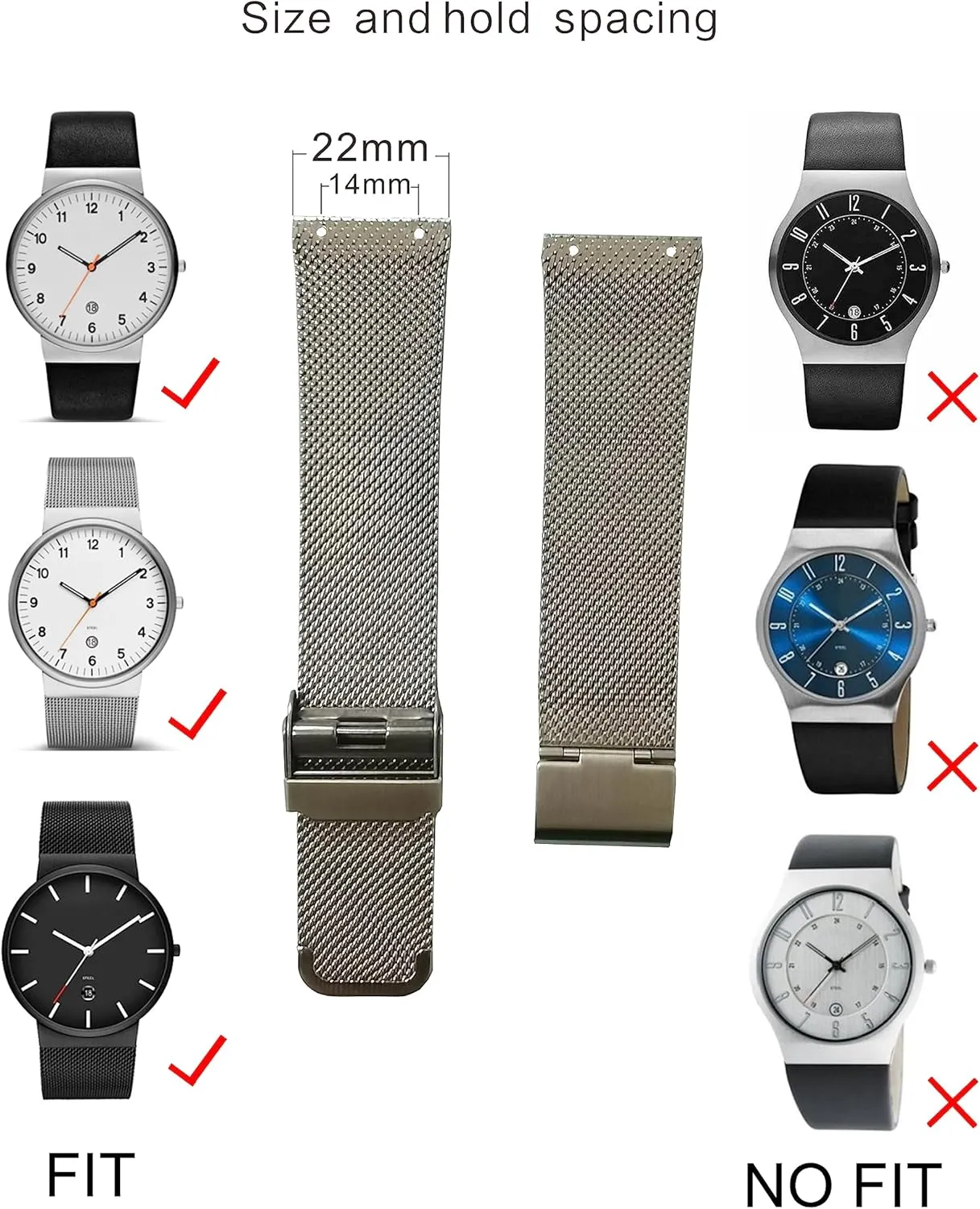 NZZXTO Replacement Watch Band for Skagen Unisex Watch with Screw slim strap 22mm-20mm (hole spacing 14MM)