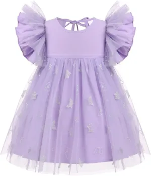 OBEEII Baby Girls Tutu Dress Flutter Sleeve Strawberry Rainbow Tulle Birthday Party Dress Boho Flower Girl Summer Sundress