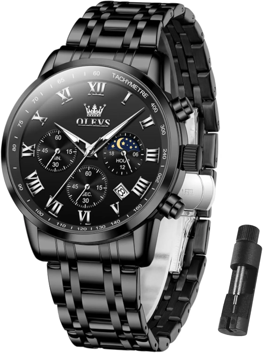 OLEVS Men Multifunction Watch, Multi Dial Waterproof Luminous Chronograph Men's Watch with Date Gift for Men,Stainless Steel Watches for Men,Classic Men Wrist Watch