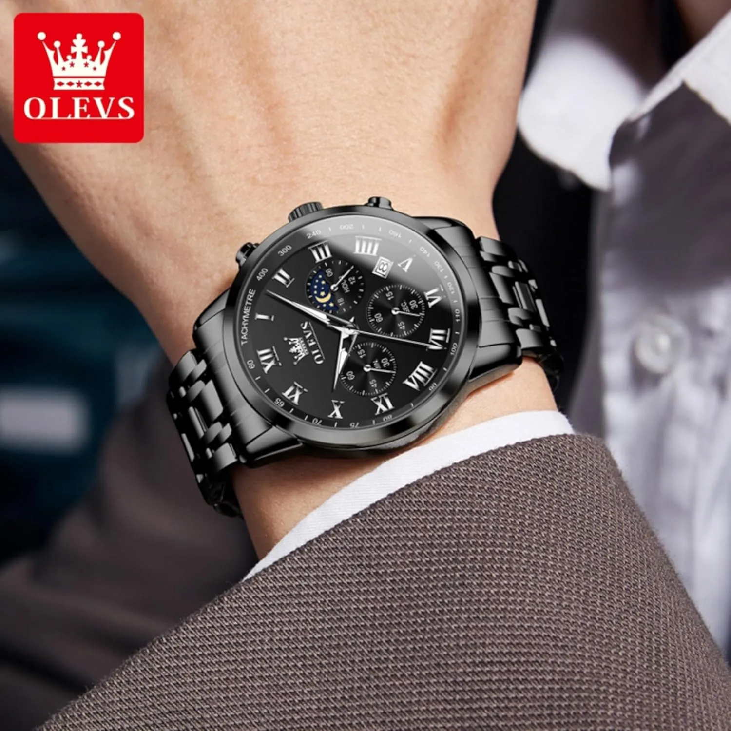 OLEVS Men Multifunction Watch, Multi Dial Waterproof Luminous Chronograph Men's Watch with Date Gift for Men,Stainless Steel Watches for Men,Classic Men Wrist Watch