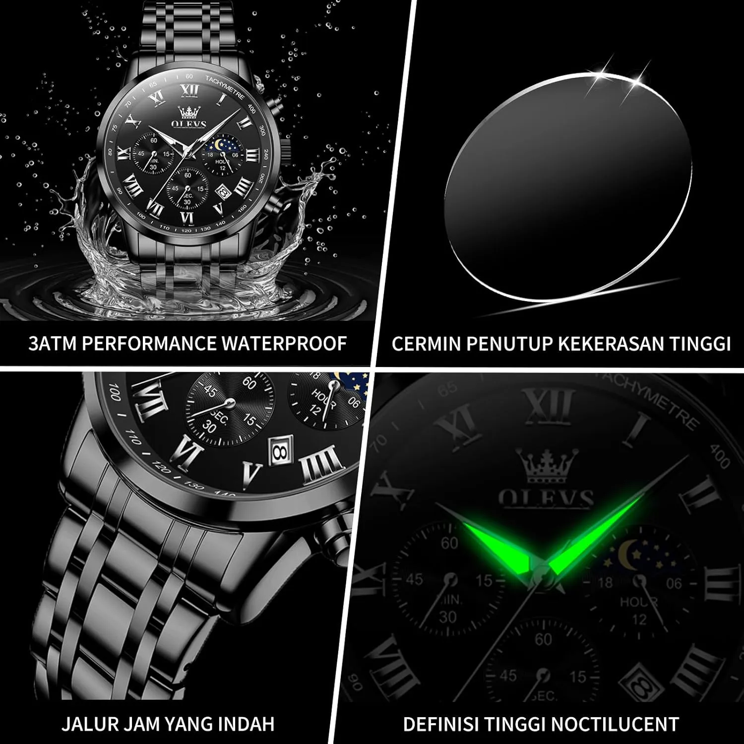 OLEVS Men Multifunction Watch, Multi Dial Waterproof Luminous Chronograph Men's Watch with Date Gift for Men,Stainless Steel Watches for Men,Classic Men Wrist Watch