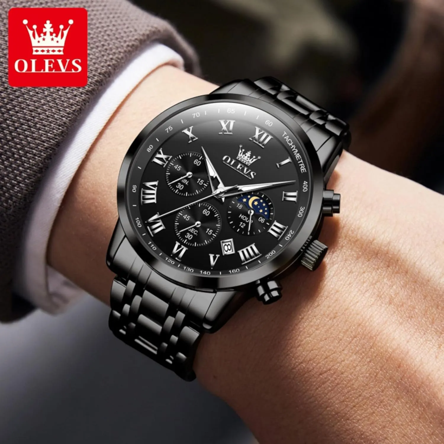 OLEVS Men Multifunction Watch, Multi Dial Waterproof Luminous Chronograph Men's Watch with Date Gift for Men,Stainless Steel Watches for Men,Classic Men Wrist Watch