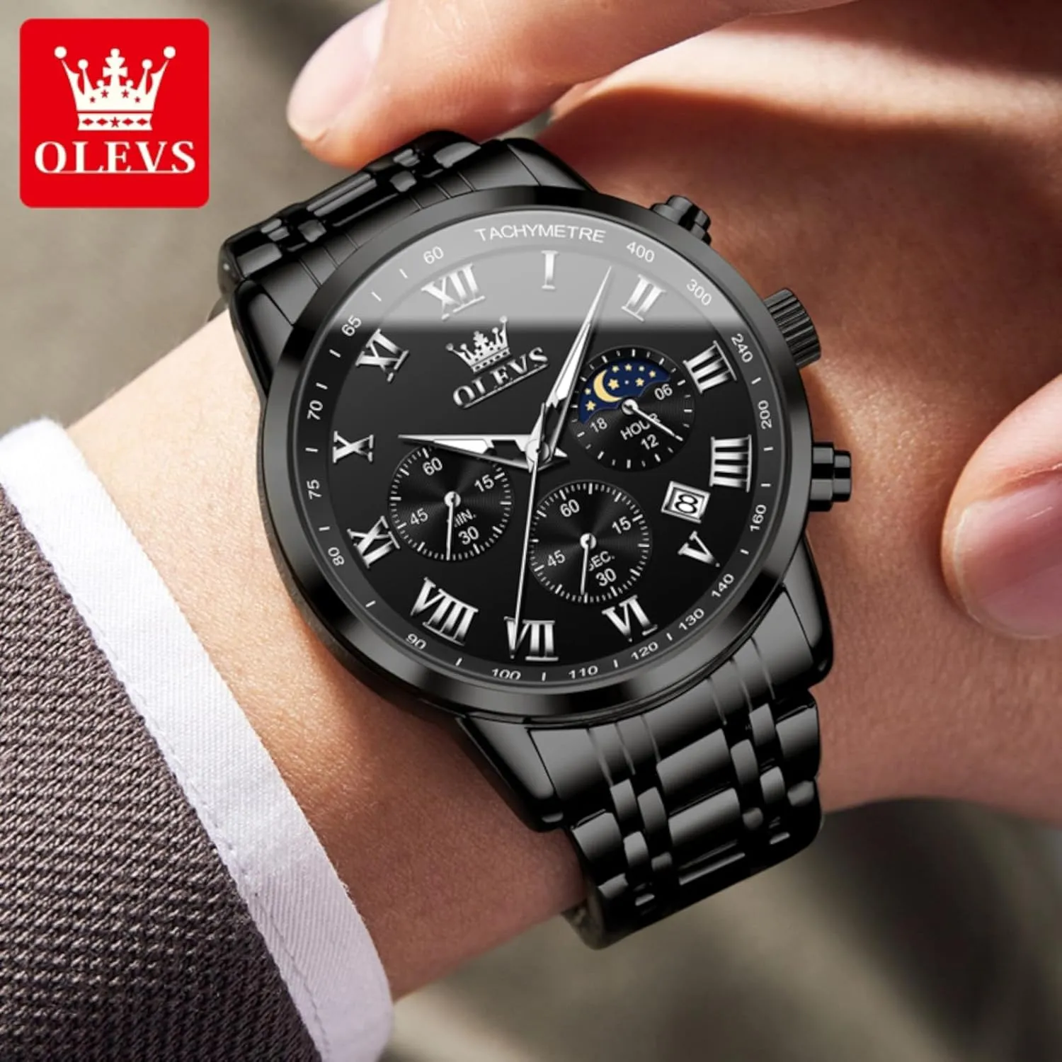 OLEVS Men Multifunction Watch, Multi Dial Waterproof Luminous Chronograph Men's Watch with Date Gift for Men,Stainless Steel Watches for Men,Classic Men Wrist Watch