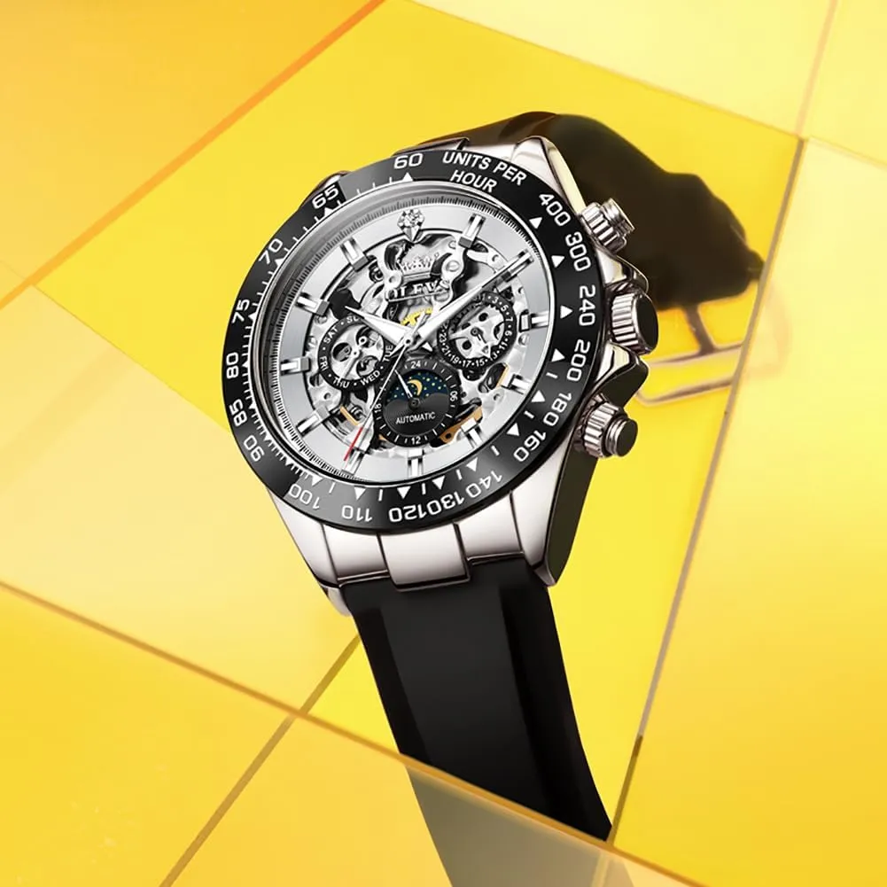 OLEVS Mens Automatic Watches Self Winding Tourbillon Skeleton Date Waterproof Luminous Diamond Luxury Business Dress Wrist Watches