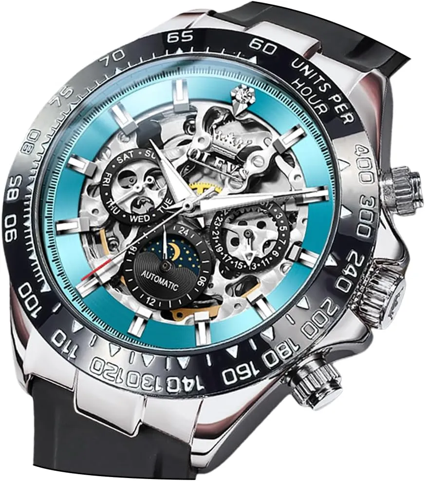 OLEVS Mens Automatic Watches Self Winding Tourbillon Skeleton Date Waterproof Luminous Diamond Luxury Business Dress Wrist Watches