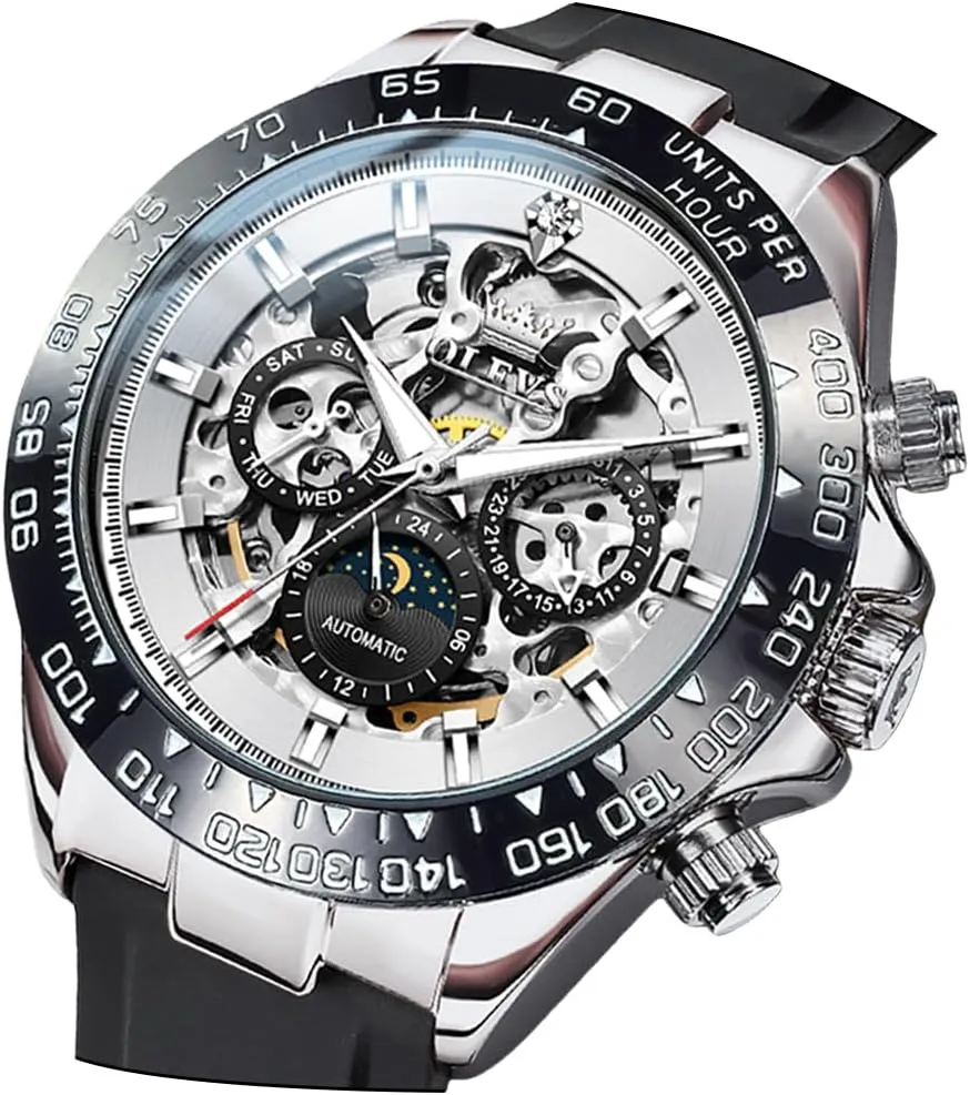 OLEVS Mens Automatic Watches Self Winding Tourbillon Skeleton Date Waterproof Luminous Diamond Luxury Business Dress Wrist Watches