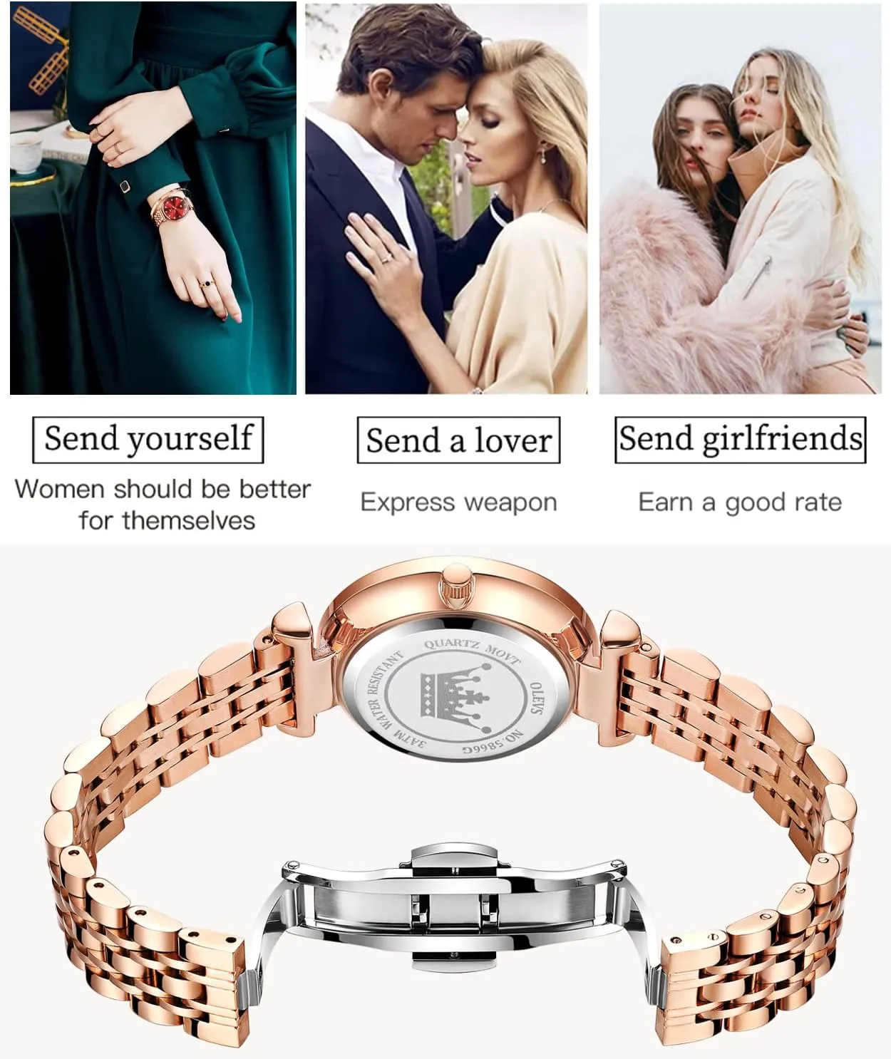 OLEVS Women Watches Simple Dress Ladies Watch Rose Gold Stainless Steel Watch Waterproof Quartz Date Luxury Diamond Small Wristwatch Fashion Analog Female Reloj Mujer Blue White Green Red Yellow Face