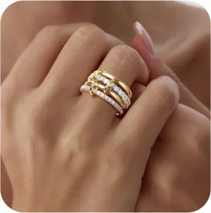 OOOPEL Gold Stackable Rings for Women Non Tarnish 14K Gold Plated Rings and 925 Sterling Silver Cubic Zirconia Ring Hypoallergenic Interlocking Mixed Metals Stacked Ring Set Size 6-10 Jewelry Gifts