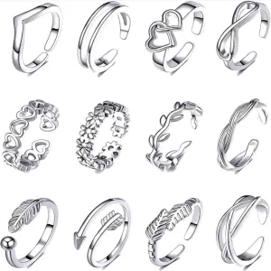 Open Foot Tail Rings, Toe Rings, Plain Rings, Toe Rings, Women's Jewelry 12-Piece Set