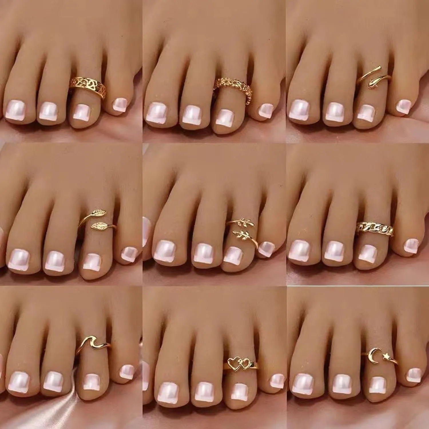 Open Foot Tail Rings, Toe Rings, Plain Rings, Toe Rings, Women's Jewelry 12-Piece Set