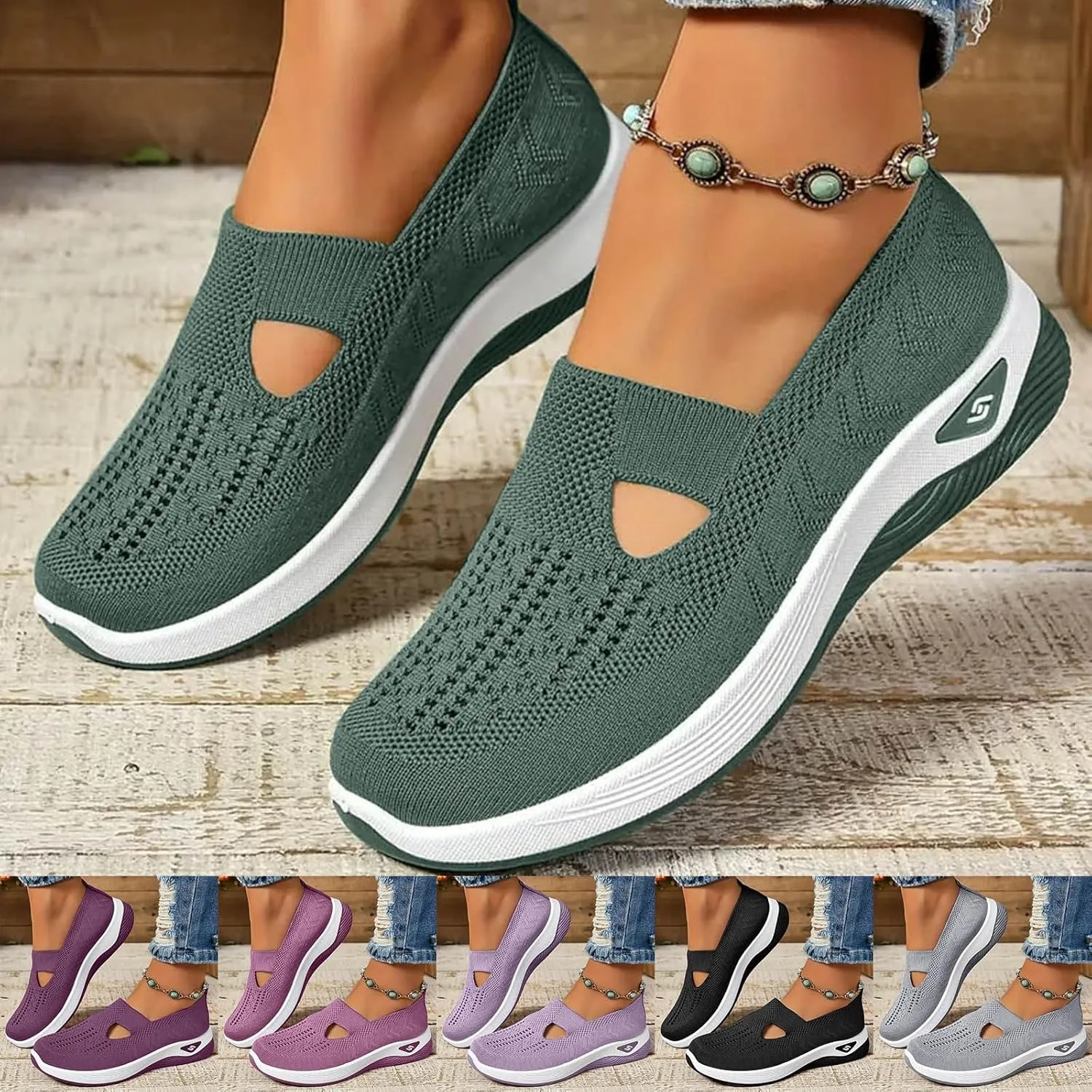 Orthopedic Shoes for Women with Arch Support Non-Slip Sneakers Slip On Wide Width Shoes Breathable Walking Shoes