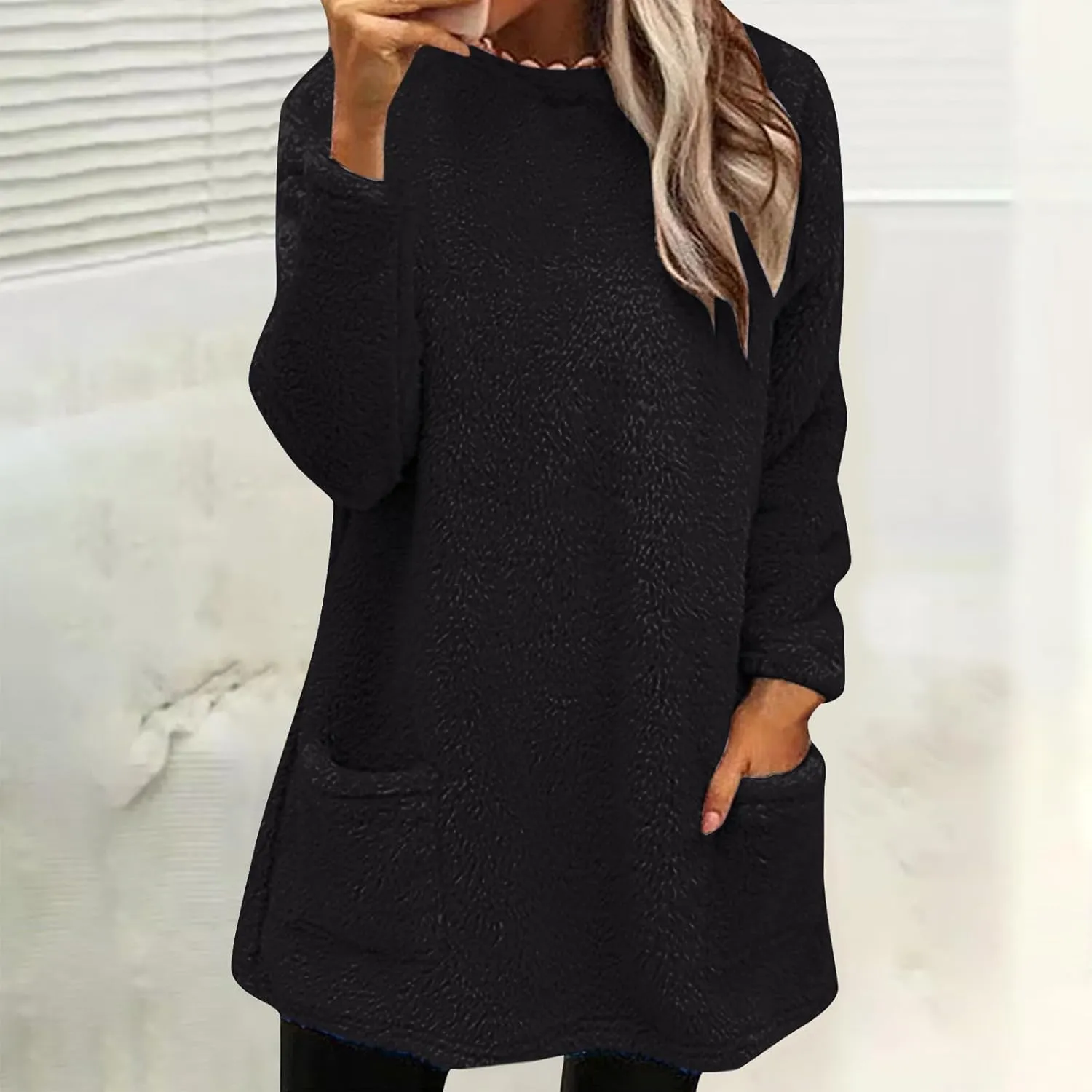 Oversized Fuzzy Fleece Sweatshirts for Women Fashion 2025 Parka Warm Outerwear Letter Print Loungewear with Pockets
