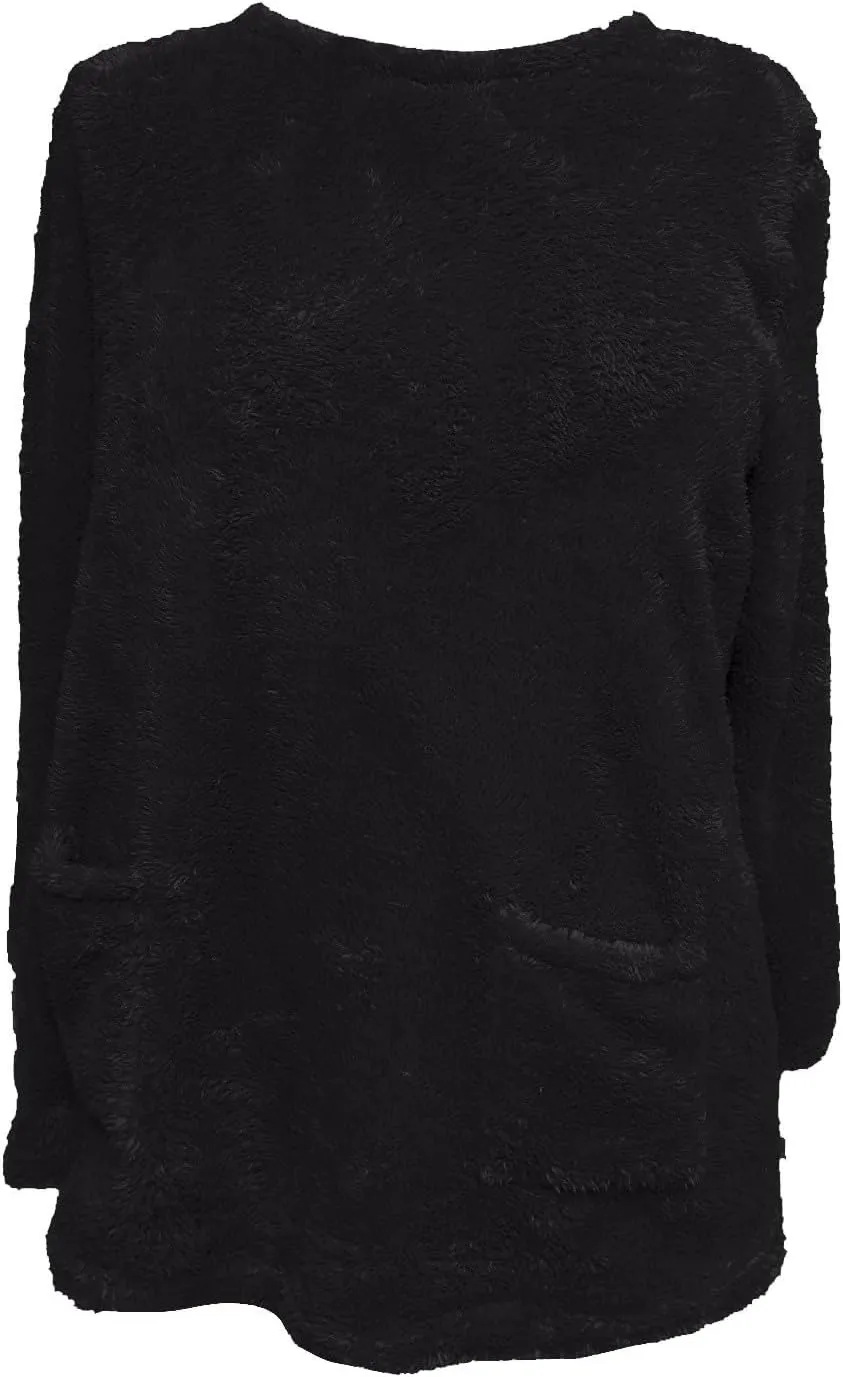Oversized Fuzzy Fleece Sweatshirts for Women Fashion 2025 Parka Warm Outerwear Letter Print Loungewear with Pockets