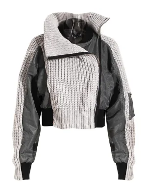 Patch Sweater Bomber Jacket