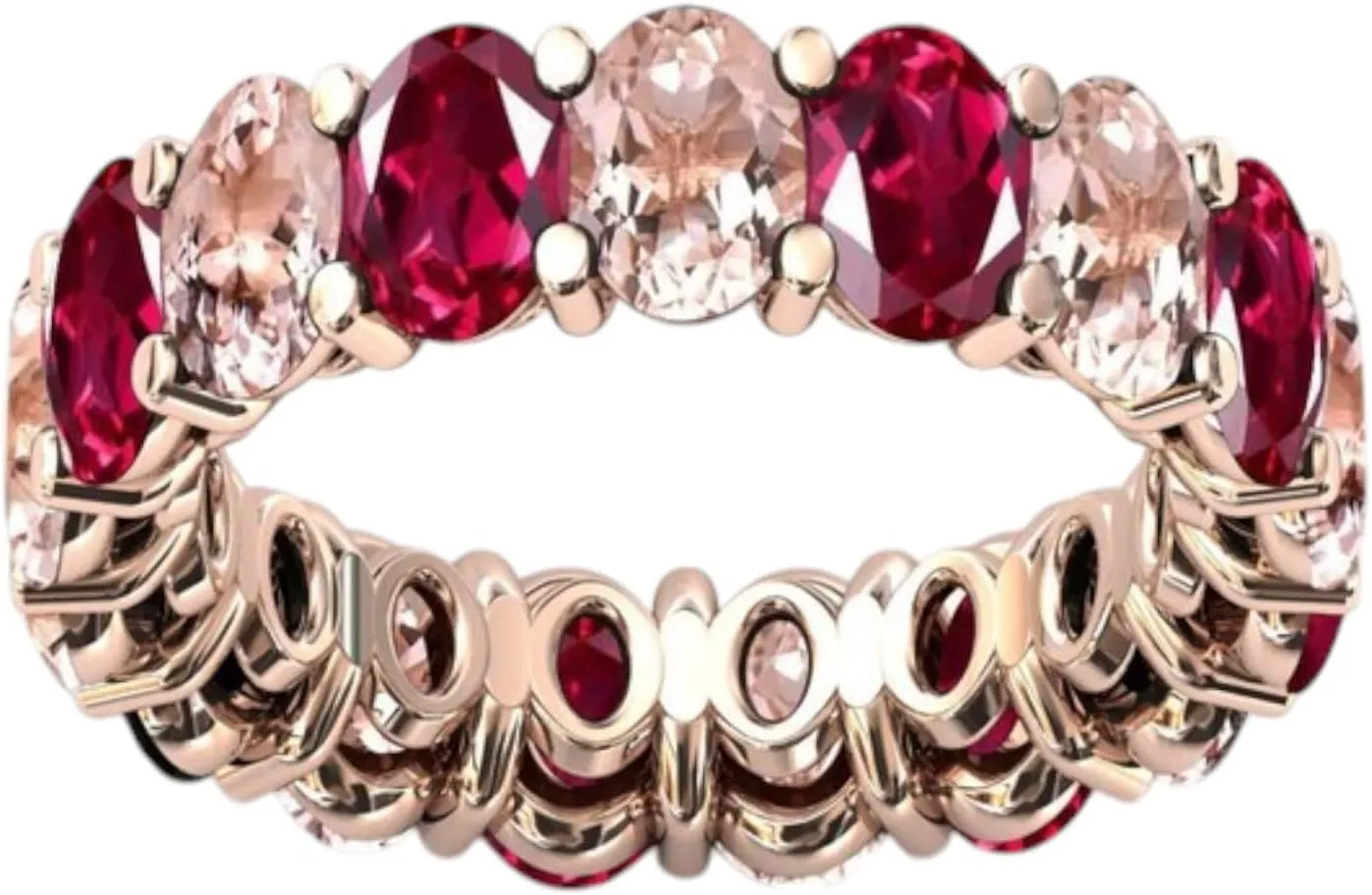 Peach Pink Morganite & Red Ruby Eternity Engagement Band Luxury Antique Band Unique Cluster Multi Gemstone 925 Sterling Silver Handmade Jewelry