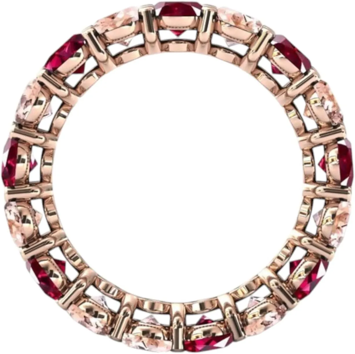 Peach Pink Morganite & Red Ruby Eternity Engagement Band Luxury Antique Band Unique Cluster Multi Gemstone 925 Sterling Silver Handmade Jewelry