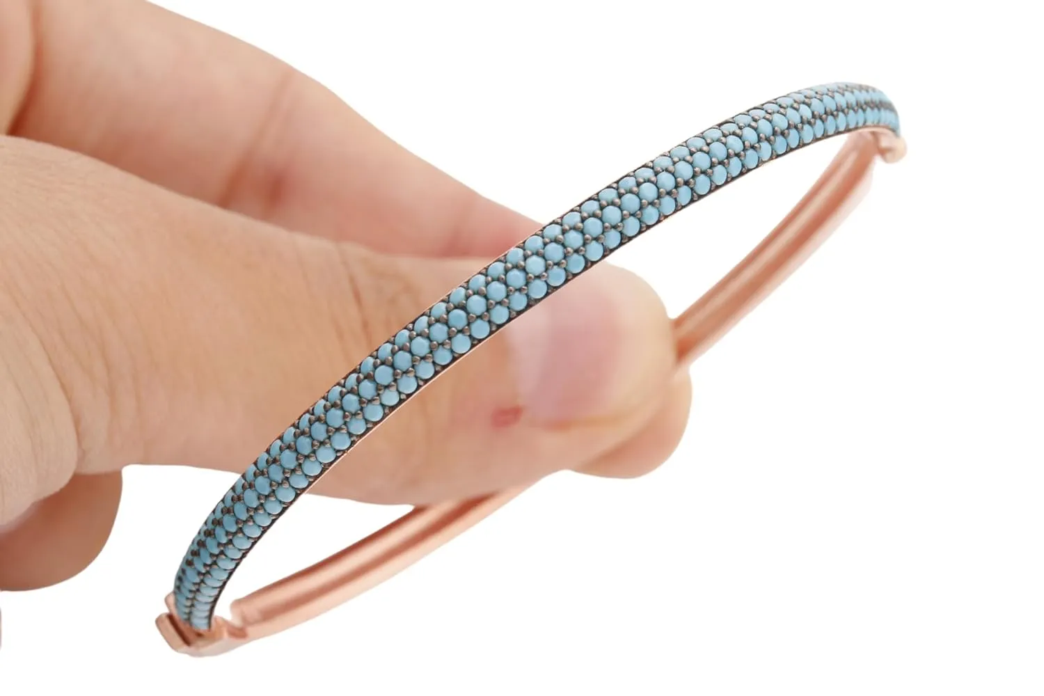 Perfect Design! Turkish Handcrafted Jewelry Round Cut Turquoise Zircon Jewelry 925 Sterling Silver Rose Gold Bangle Women Gift Bracelet
