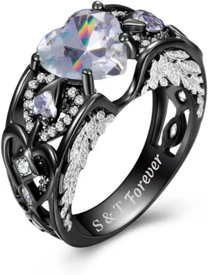 Personalized Couple Rings Set Black Promise Rings for Him and Her Customizable engagement rings for couples set red Couple Custom Wedding Rings Set (Women Ring)