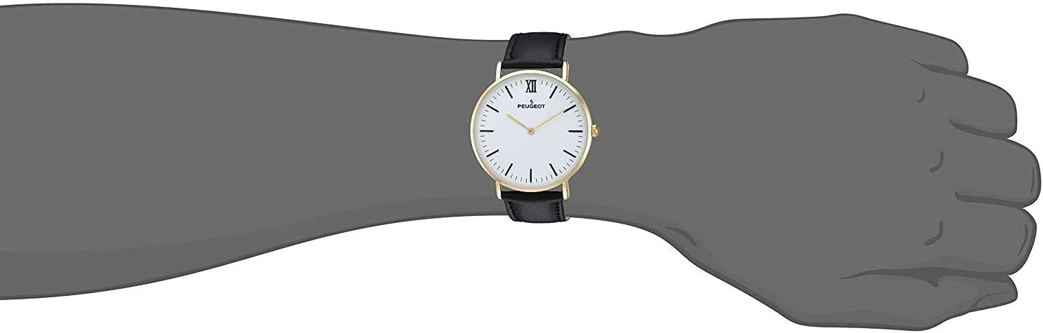 Peugeot Men's Ultra Slim Watch, 14Kt Gold Plated Round Minimalist Wrist Watch for Men with Easy to Read Dial and Genuine Leather Band