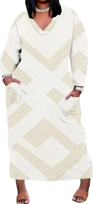 Plus Size Autumn Dresses for Curvy Women 2024 V-Neck Long Sleeve Camouflage Floral Printed Colorful Maxi Dress with Pockets