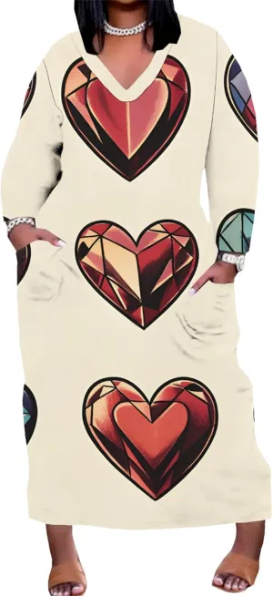 Plus Size Autumn Dresses for Curvy Women 2024 V-Neck Long Sleeve Camouflage Floral Printed Colorful Maxi Dress with Pockets