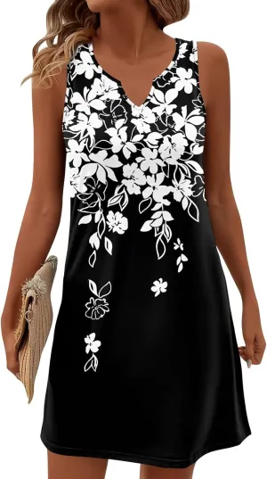 Plus Size Sleeveless Trendy Sundress Ladies Summer Fitness V Neck Comfortable Dresses for Women Loose Fitting
