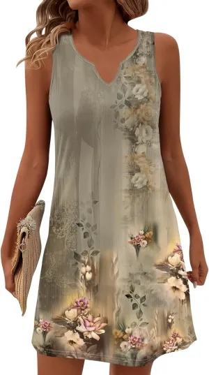 Plus Size Sleeveless Trendy Sundress Ladies Summer Fitness V Neck Comfortable Dresses for Women Loose Fitting
