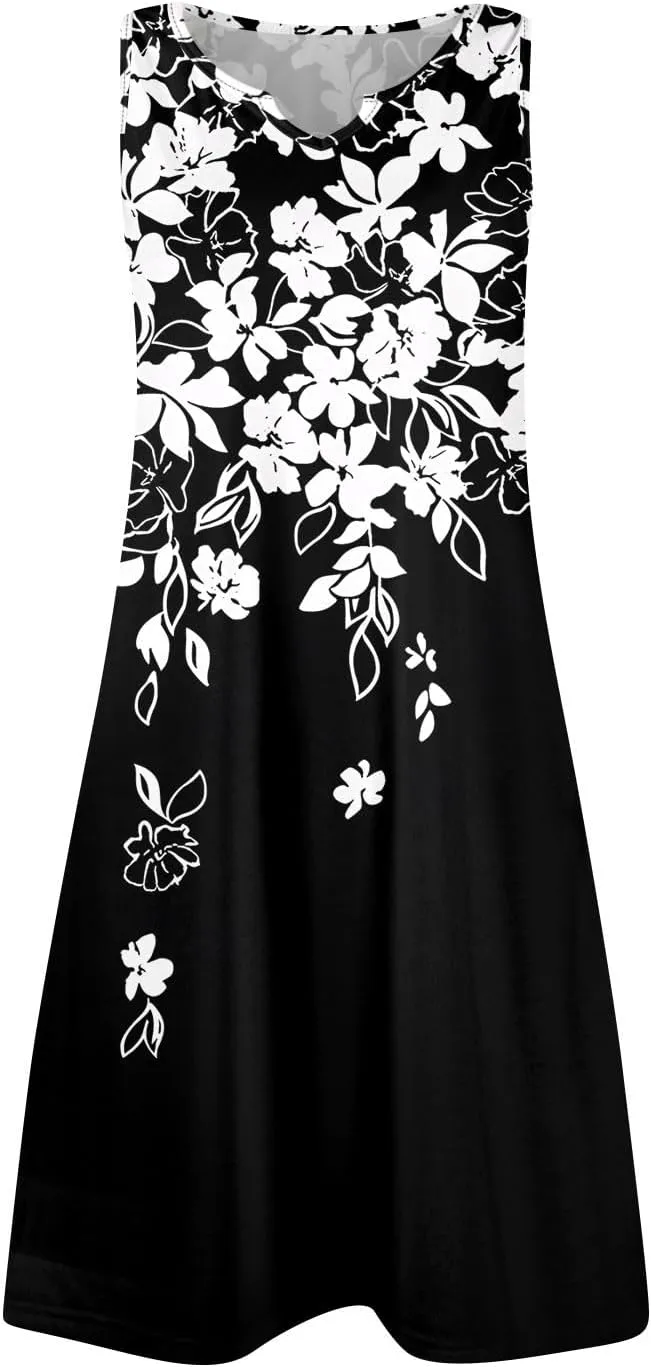 Plus Size Sleeveless Trendy Sundress Ladies Summer Fitness V Neck Comfortable Dresses for Women Loose Fitting