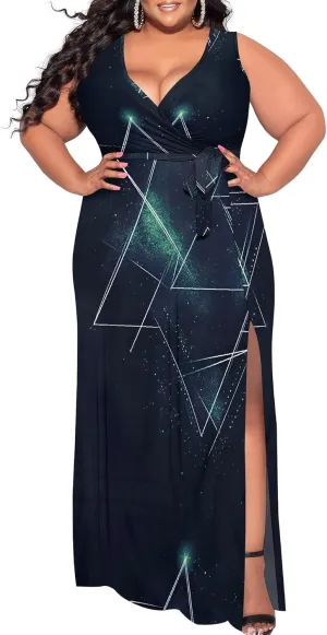 Plus Size Summer Maxi Dress for Curvy Womens Empire Waist Casual Loose Sleeveless Floral Print Swing Flowy Slit Tiered Dress