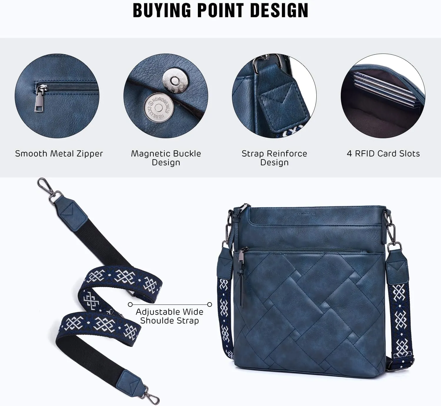 POIUGOYA Quilted Crossbody Bags for Women Trendy,Vegan Leather Medium Shoulder Handbags Travel Purse with RFID Card Slots