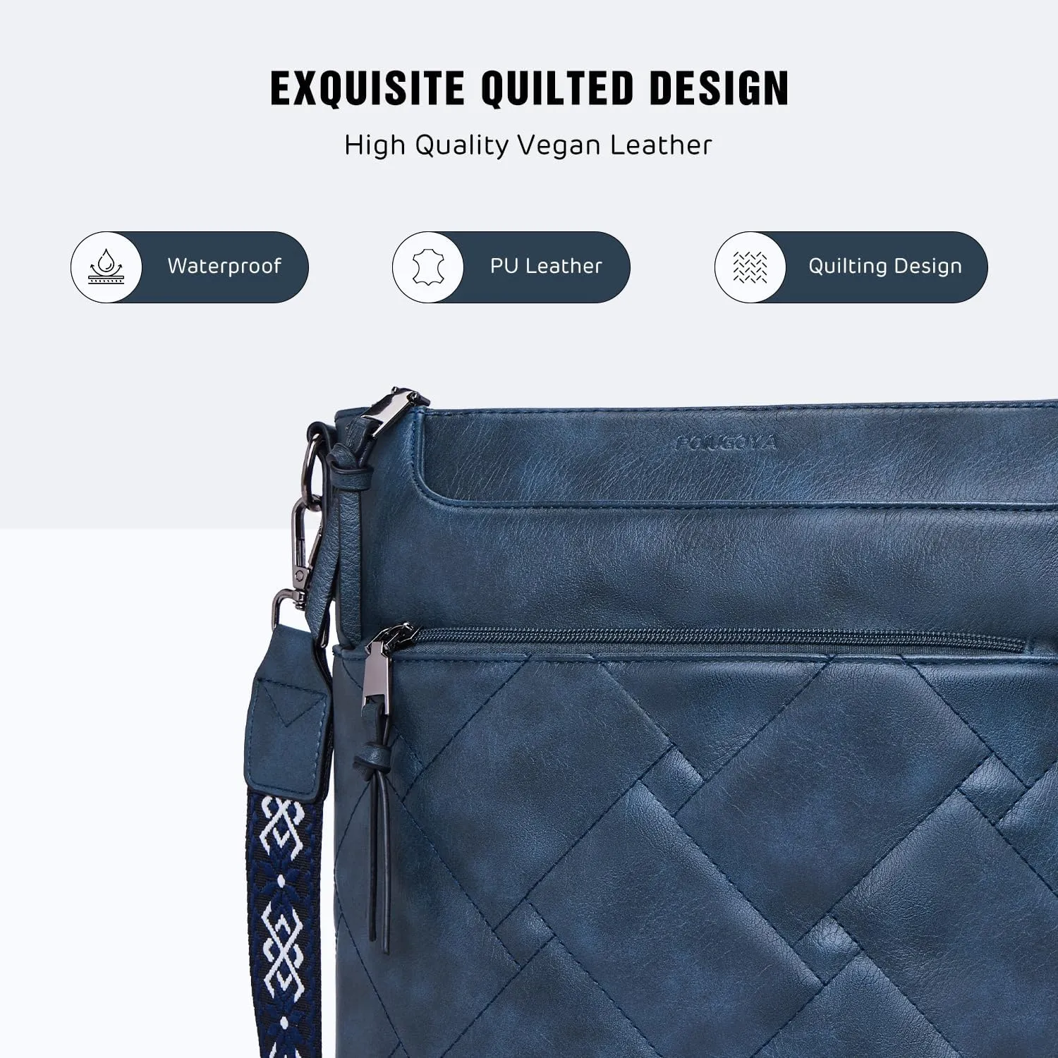 POIUGOYA Quilted Crossbody Bags for Women Trendy,Vegan Leather Medium Shoulder Handbags Travel Purse with RFID Card Slots
