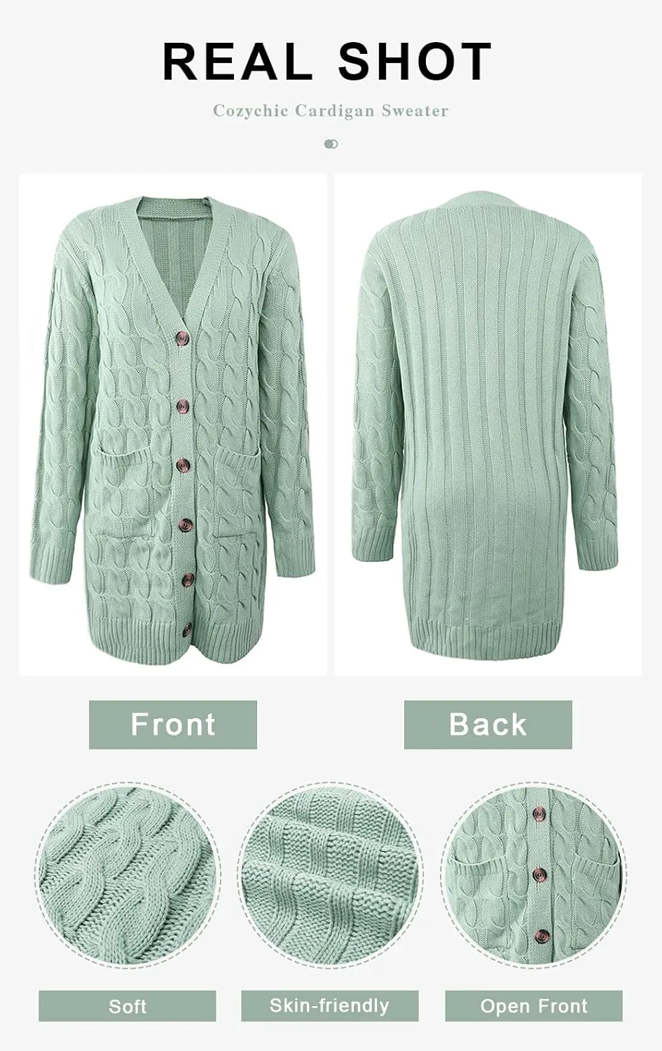 PRETTYGARDEN Long Sleeve Cable Knit Long Cardigan for Women 2025 Fall Winter Chunky Open Front Button Sweaters with Pockets