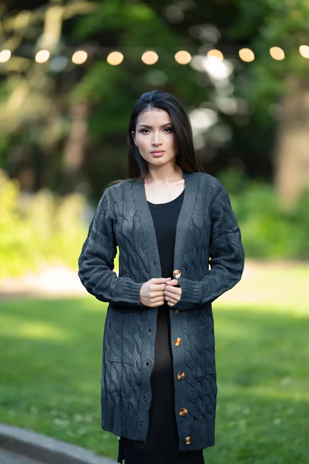 PRETTYGARDEN Long Sleeve Cable Knit Long Cardigan for Women 2025 Fall Winter Chunky Open Front Button Sweaters with Pockets